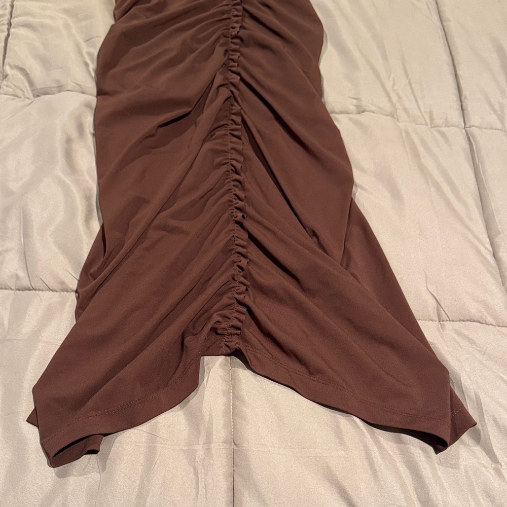 Zara Chocolate Brown Ruched Dress - Picture 4 of 6